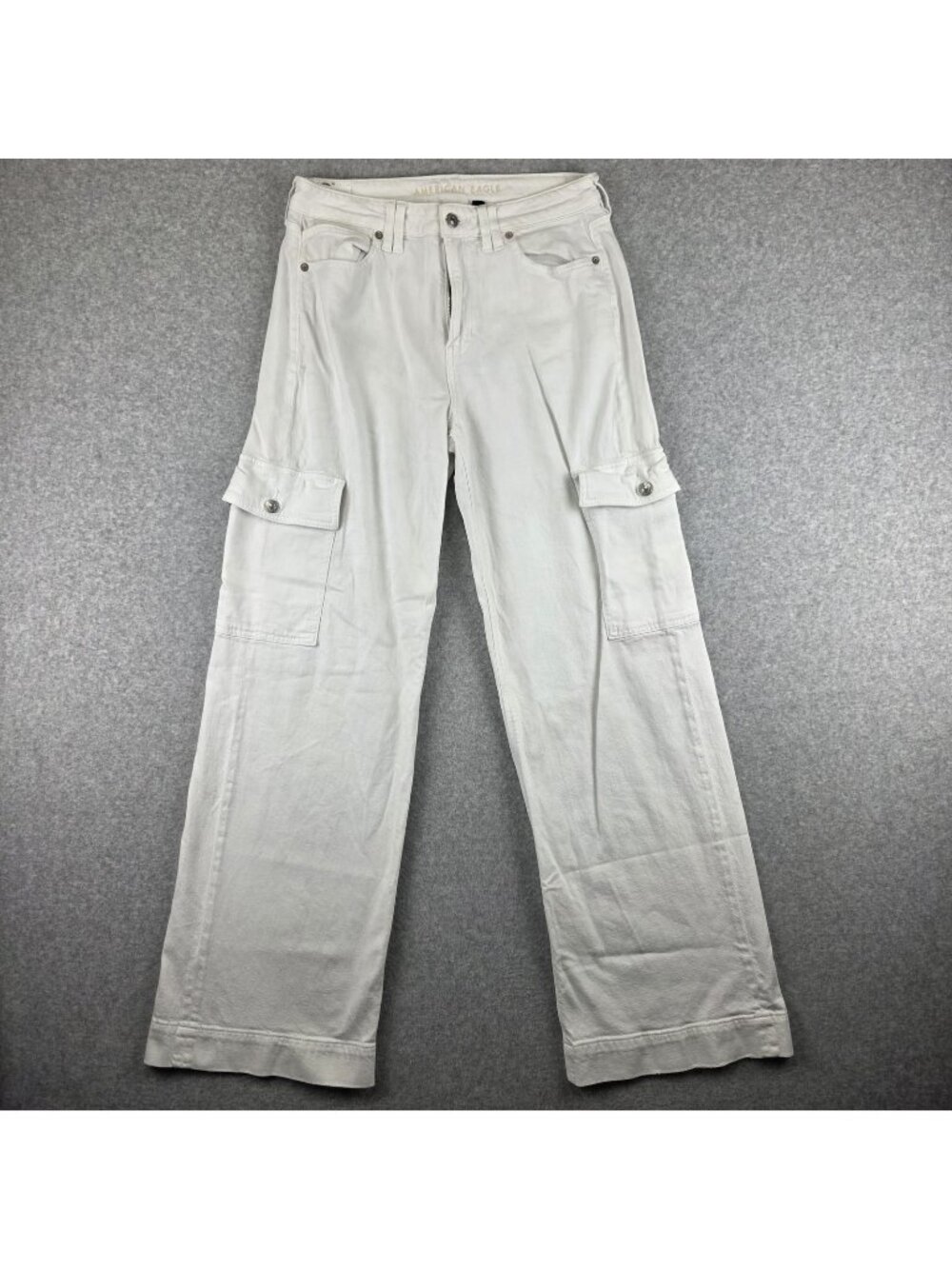 American Eagle Pants Womens 8 White Super High Rise Baggy Wide Leg Cargo